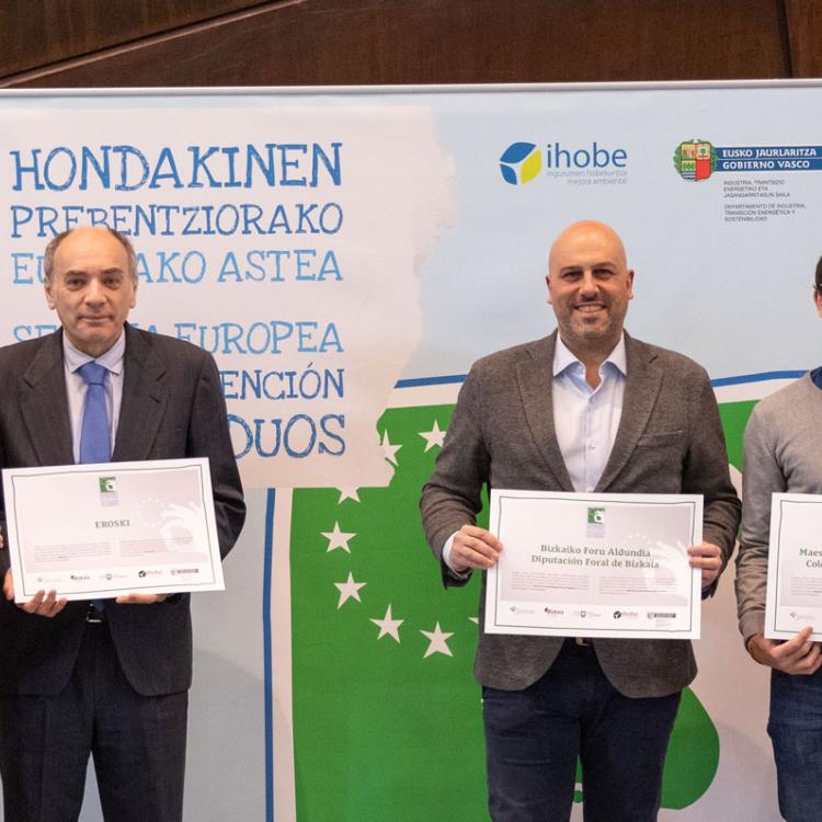 Diputación Foral de Bizkaia, Asociación Duara, Colegio Maestro García Rivero, Eroski y la surfista Garazi Sánchez representarán a Euskadi en los Premios de la Semana Europea de Prevención de Residuos